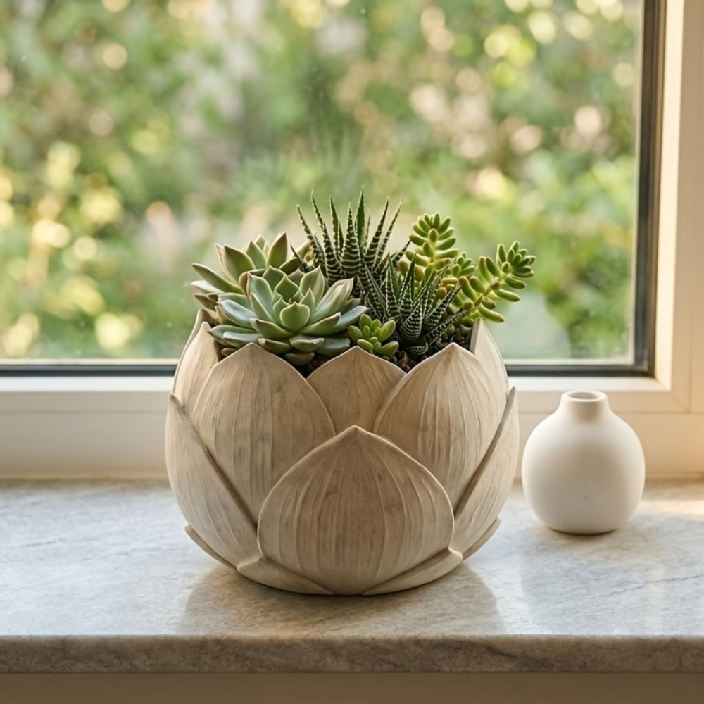 กระถางดอกไม้เรซิ่นรูปดอกบัวสุด - Aloe Vera Pot บทวิจารณ์และราคา