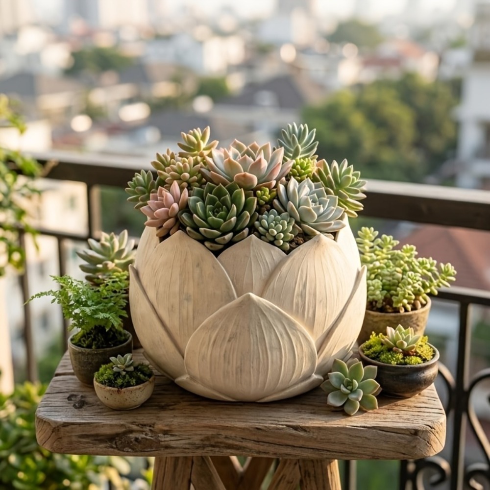 กระถางดอกไม้เรซิ่นรูปดอกบัวสุด - Aloe Vera Pot บทวิจารณ์และราคา